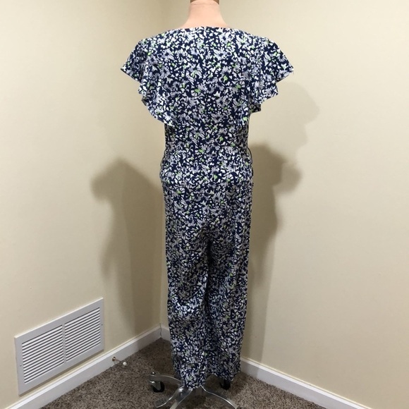 Tanya Taylor Avalon Jumpsuit Size 0 Blue Floral Linen Blend Ruffle Wide Leg - Picture 6 of 14